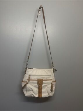 Rossetti White Tan Crossbody Bag Multi Pocket Faux Leather Shoulder Purse